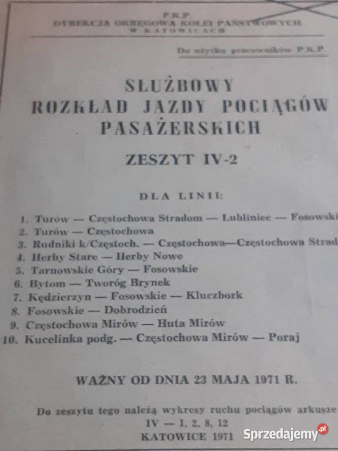 PKP 1971 Służbowy Rozkład Jazdy Pociągów Chorzów