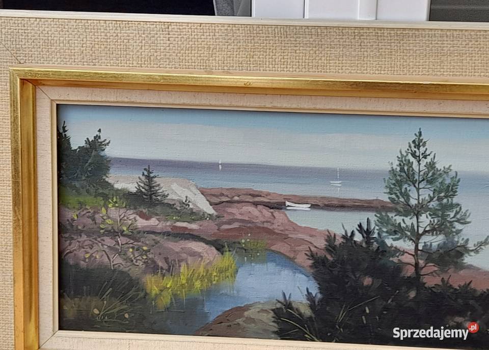 Tage Rudolf Ahlm Pejzaż morski cenny obraz Malarstwo mazowieckie