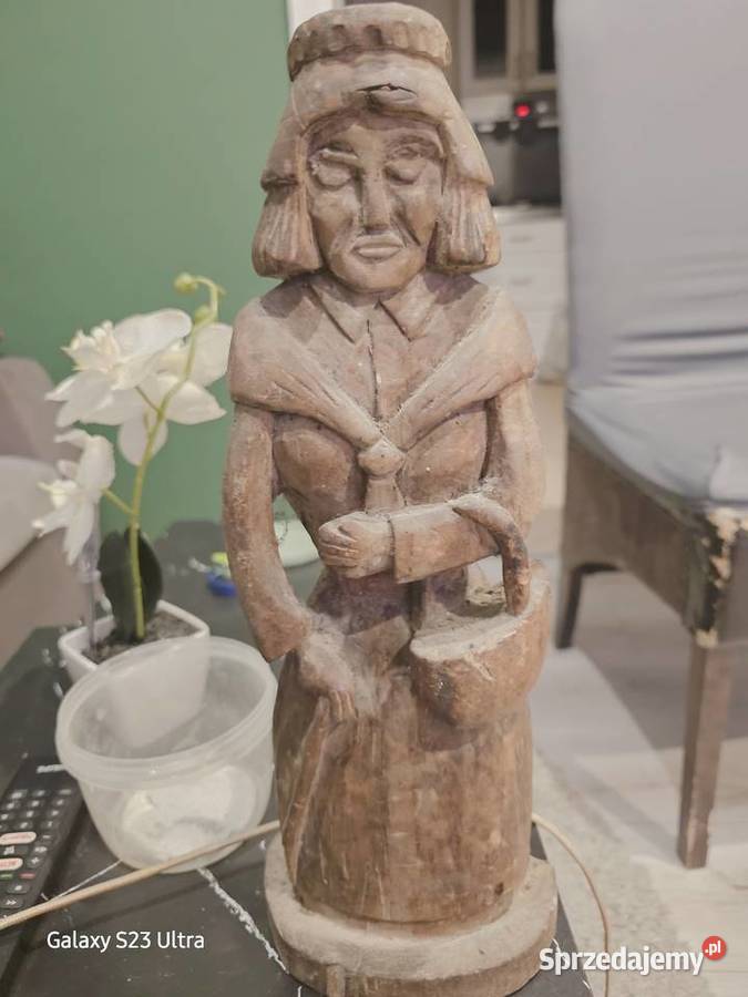Rzeźba Ludowa Drewniana Baba Vintage PRL Styl Olsztyn sprzedam