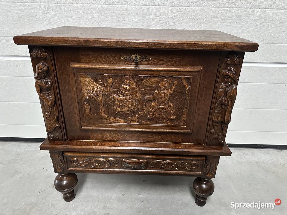 Piękna antyczna dębowa komoda szafka barek