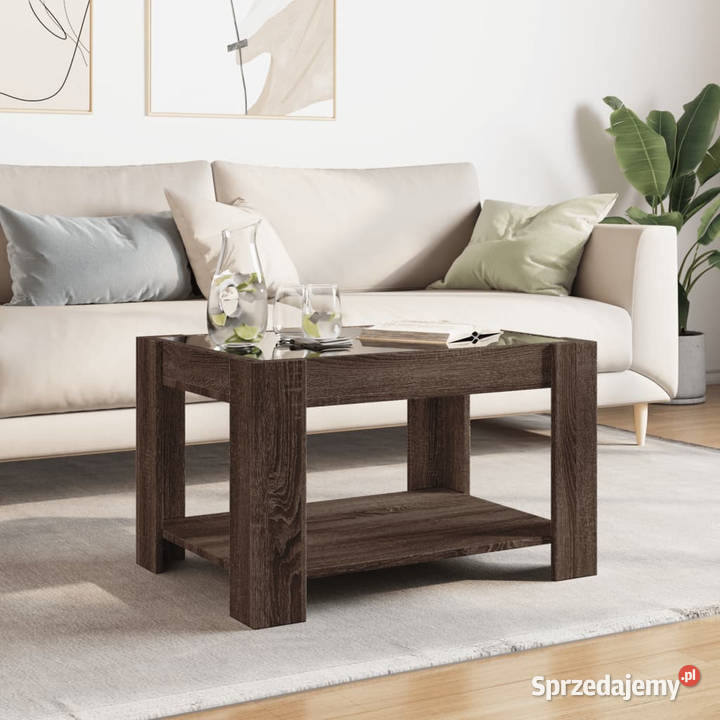 Stolik kawowy z LED brązowy dąb 73x53x45 Stoły Warszawa