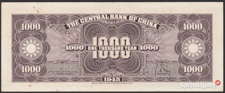 CHINY 1000 JUAN 1945 STAN 12 Numizmatyka Łódź