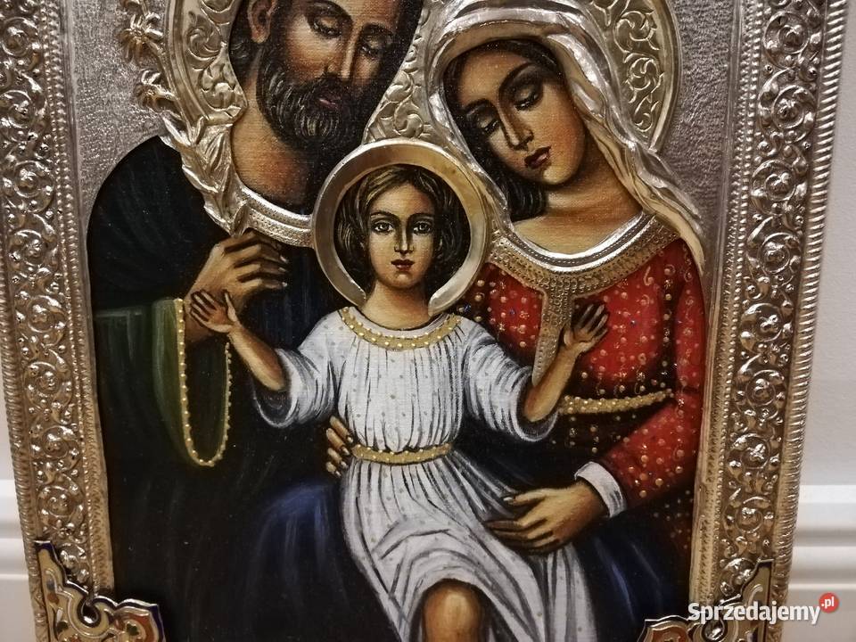 Piękna ikona przedstawiająca Świętą Rodzinę Łódź