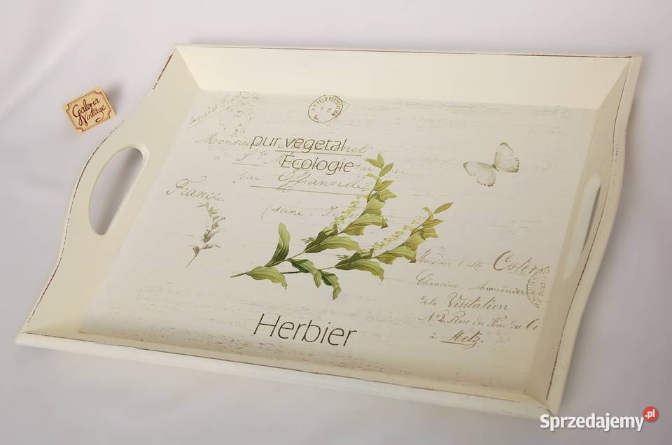 Drewniana taca kremowobiała decoupage shabby Lublin