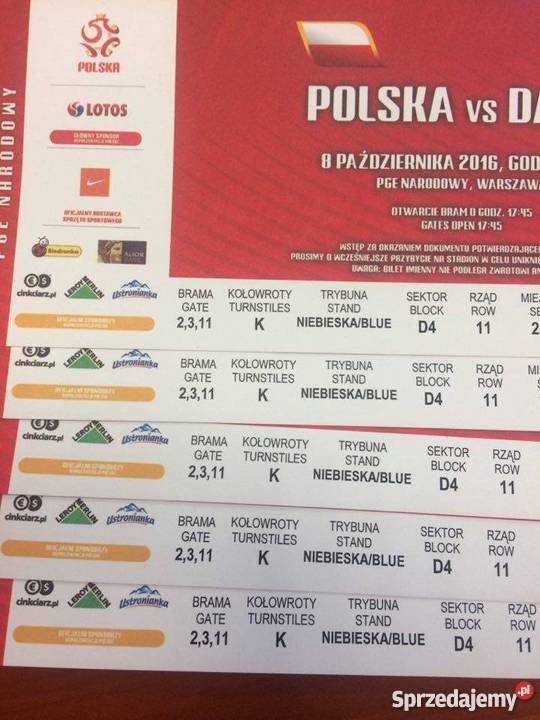 Bilety na mecz Polska Dania 5 sztuk Warszawa Sprzedajemy.pl