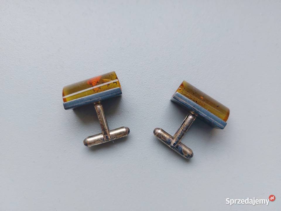 srebrne spinki do mankietów bursztynowe srebro wielkopolskie Poznań