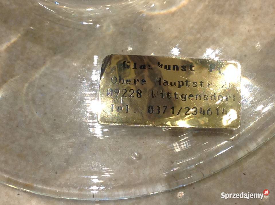 Wazon Szklany Grawerowany Stary sygnowany przezroczysty Nowa Sól