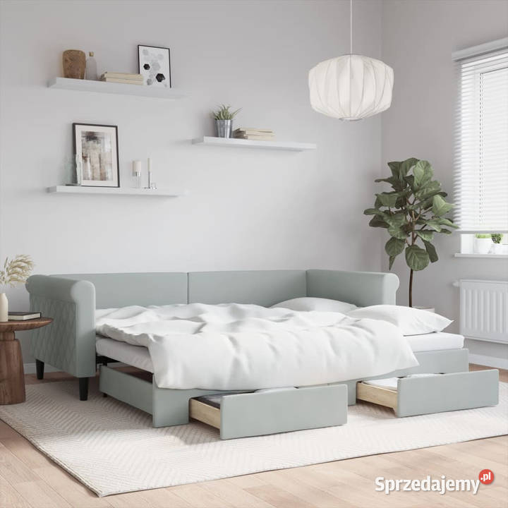 Sofa rozsuwana z szufladami jasnoszara aksamit mazowieckie Warszawa