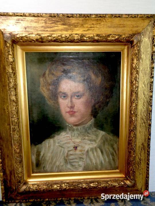 Olejny Obraz Antyczny Portret Kobiety koniec XIX wielkopolskie