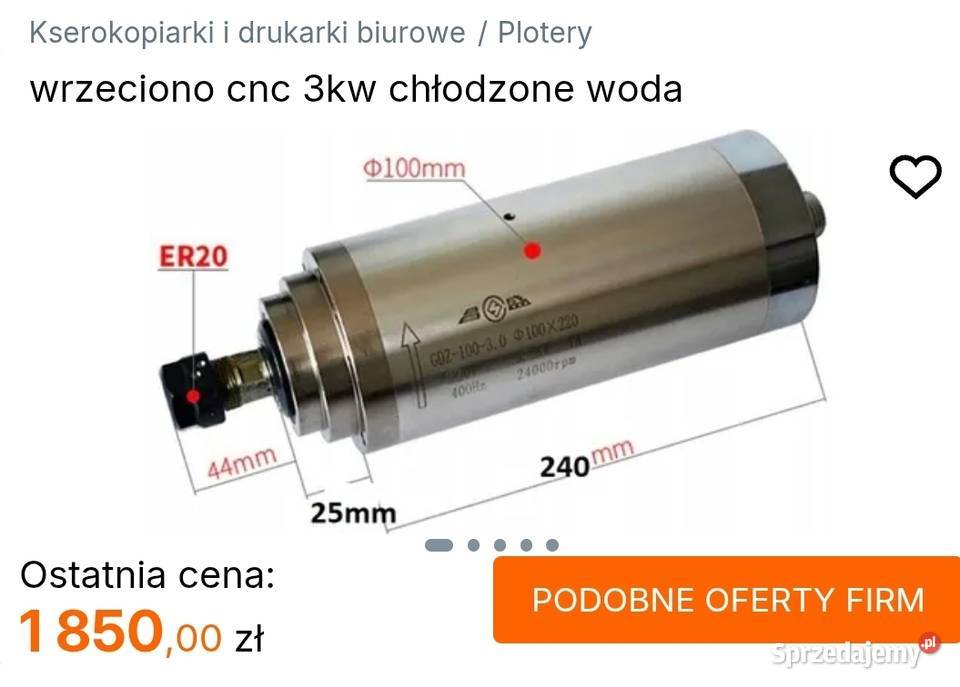 wrzeciono cnc 3kw chłodzone woda dolnośląskie Głogów