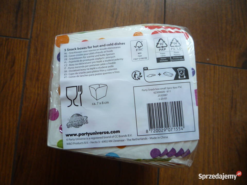 Zestaw 8 Talerze 8 Kubki 5 pudełka na chipsy Bal Szczecin