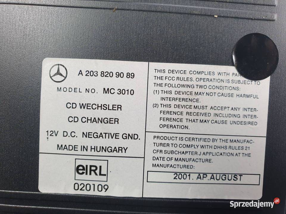ZMIENIARKA CD MERCEDES SL500 R230 A2038209089 Lipno