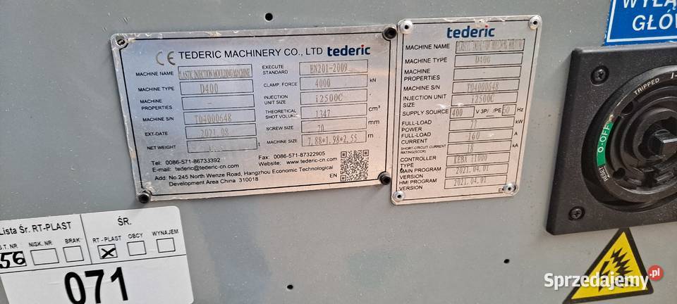 Wtryskarka Tederic D400 robot łódzkie Łowicz
