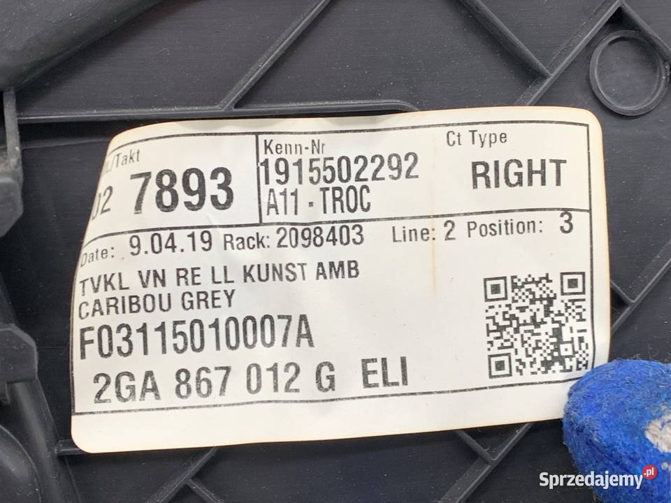 BOCZEK DRZWI PRAWY PRZÓD VW TROC Crossover podkarpackie