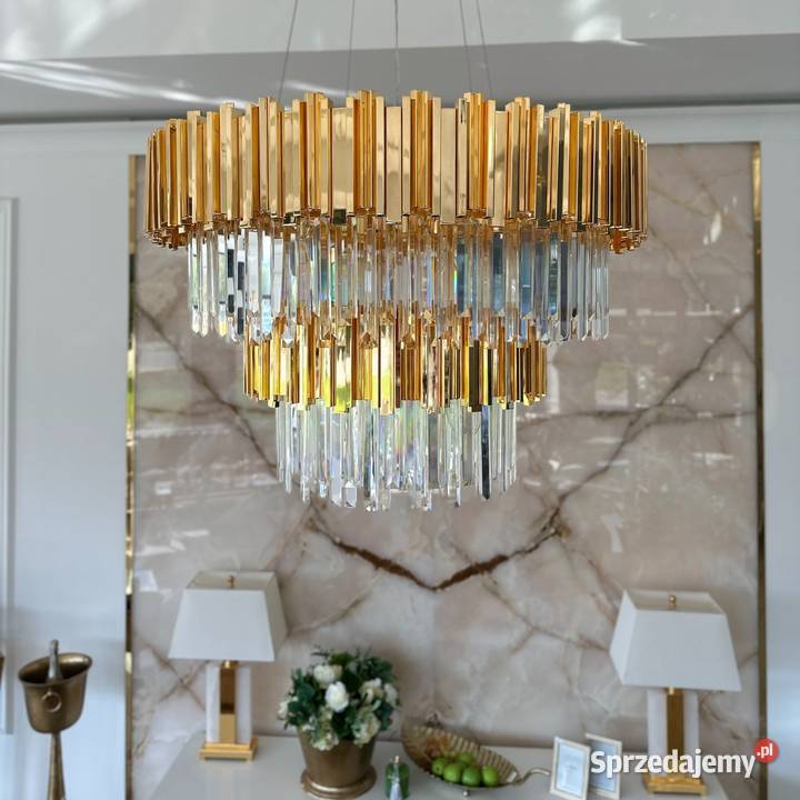 Złoty Żyrandol Kryształowy Empire XL Glamour Oświetlenie Warszawa