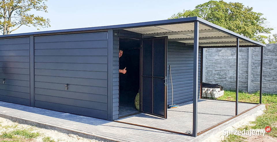 GARAŻ BLASZANY 6M X 5M SPAD TYŁ 2X BRAMA WIATA Łapanów