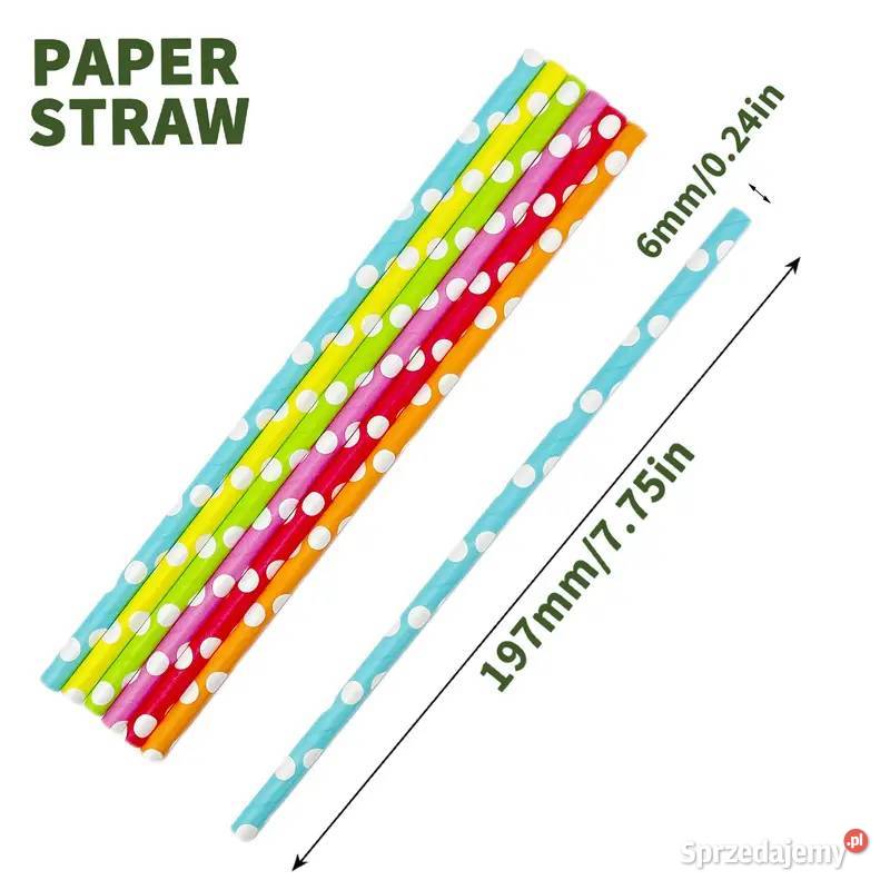 Słomki Papierowe Kolorowe w Kropki 100 AS Płock