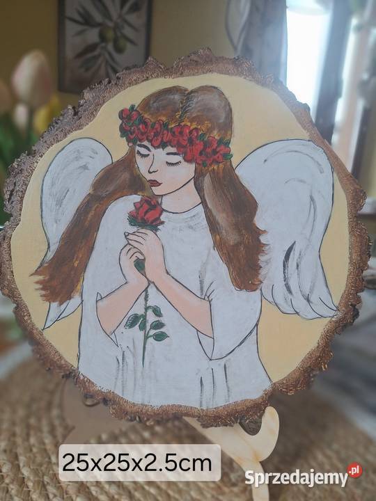 Obraz malowany ręcznie Anioł z różą Strzyżów