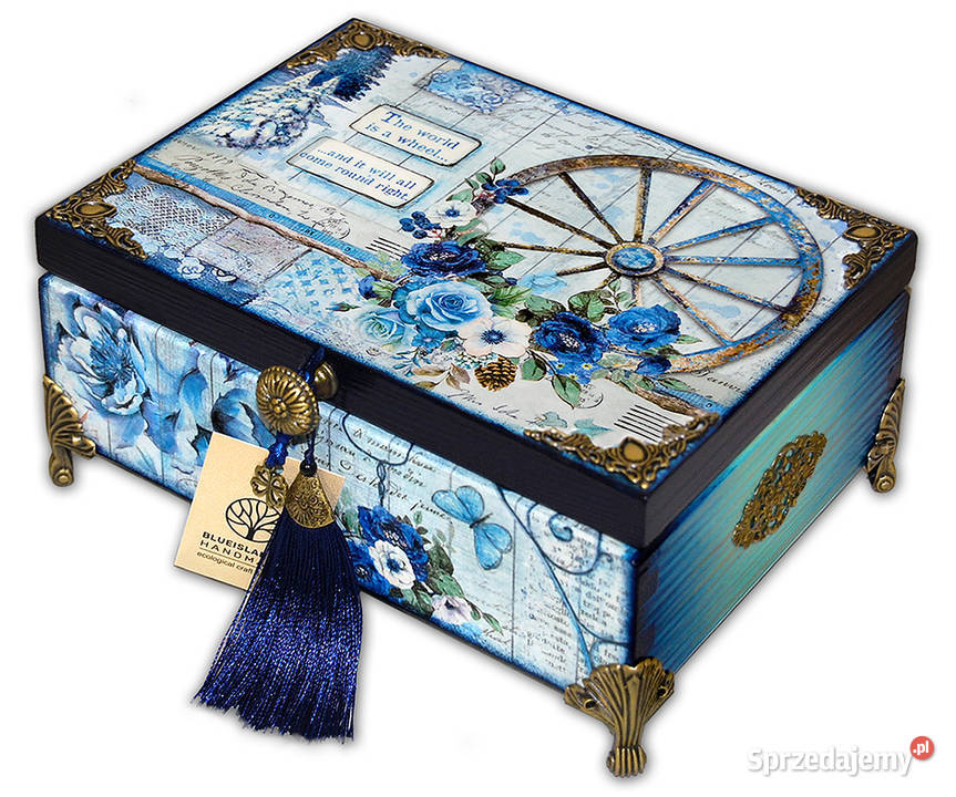 HERBACIARKA pudełko drewniane SZKATUŁKA 6 niebieski Bydgoszcz