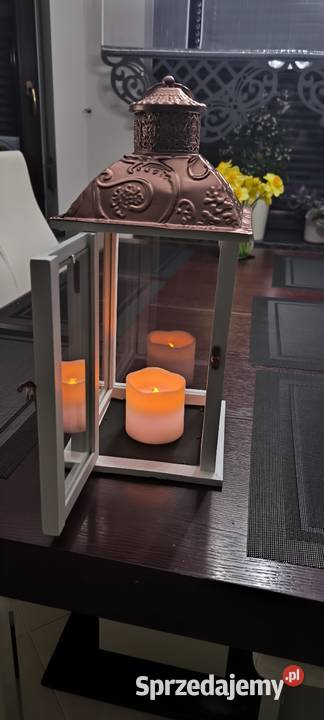 Przepiękny lampion białozłoty wys 48 ze świecą Legnica