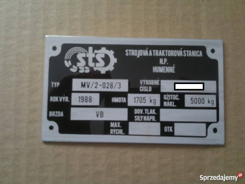 Tabliczki znamionowe do maszyn rolniczych Wola Wiewiecka