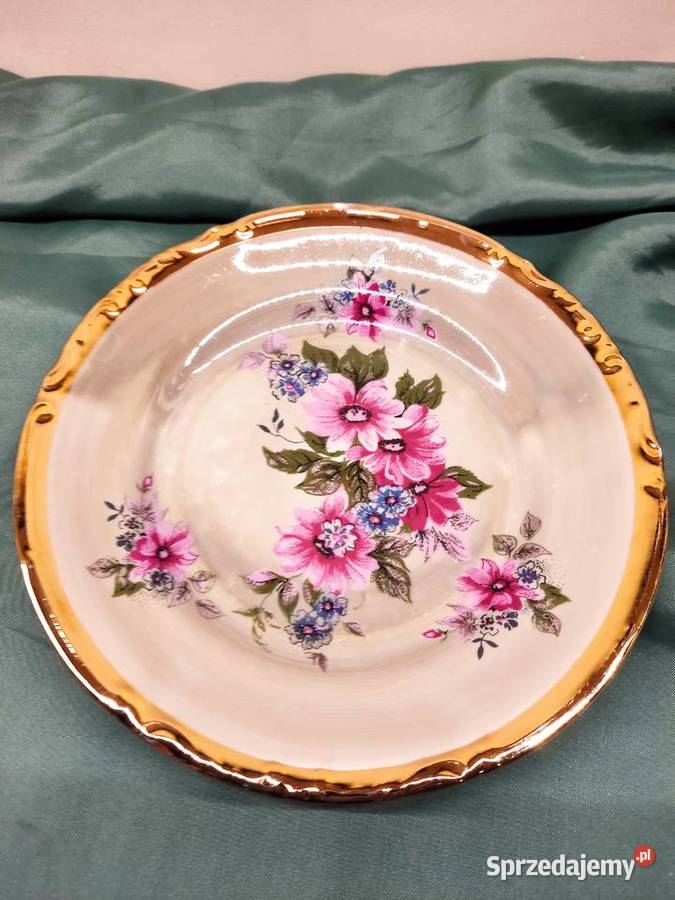 Talerzyk porcelanowy Chodzież w kwiaty i złotą Głuchołazy