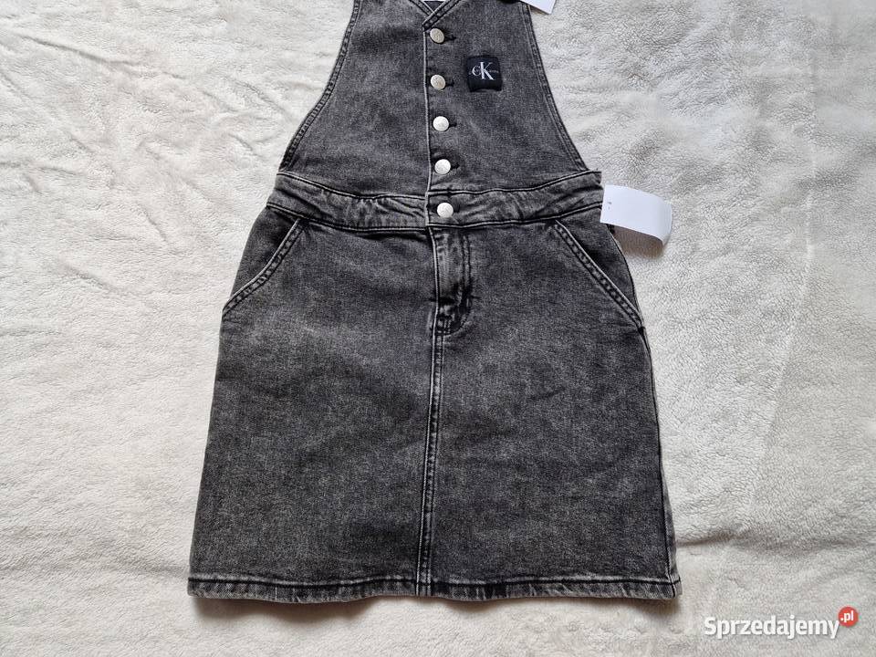 Nowa spódnica dżinsowa z szelkami Calvin Klein Bibice