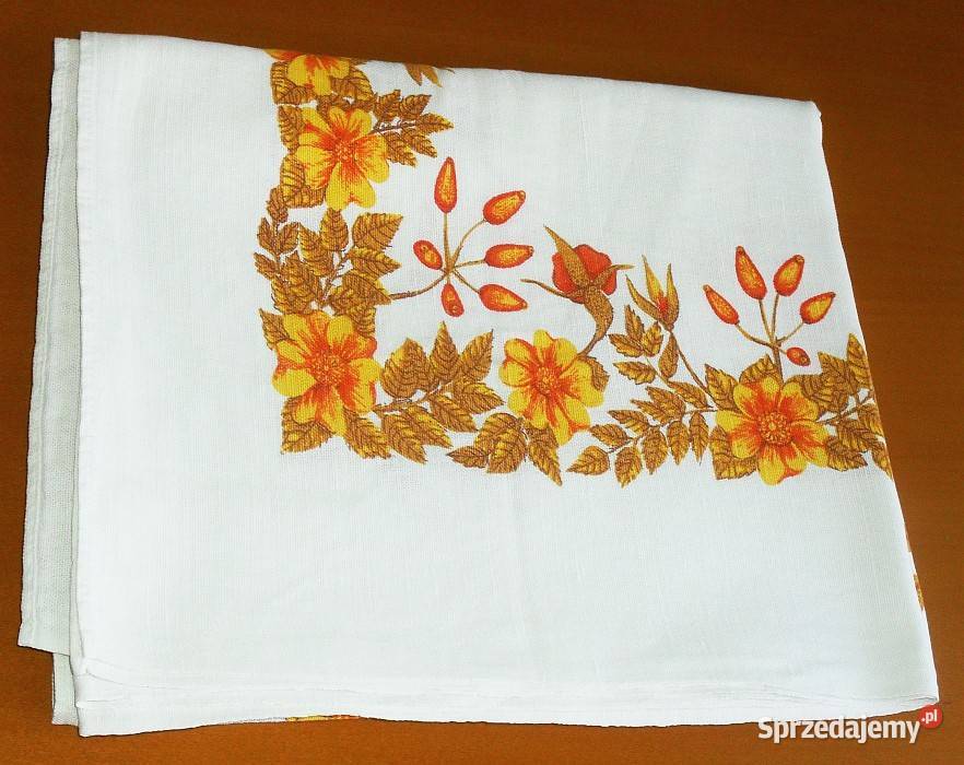 Obrus lniany we wzór roślinny kwiatowy 154 x 124 Gliwice sprzedam