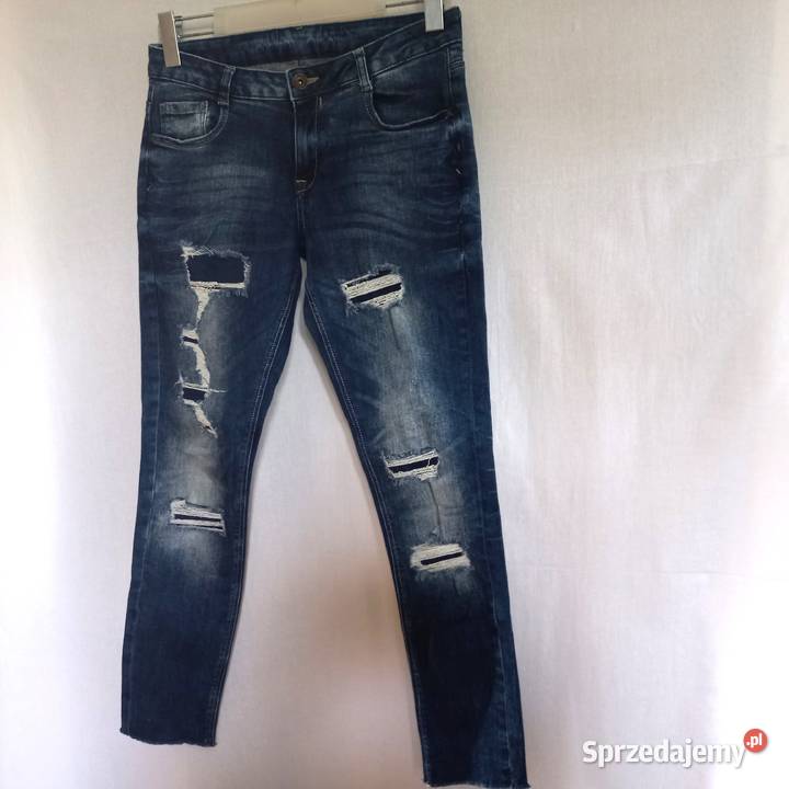 Spodnie damskie Jeans ciemny r 38 Dziury NOWE Spodnie
