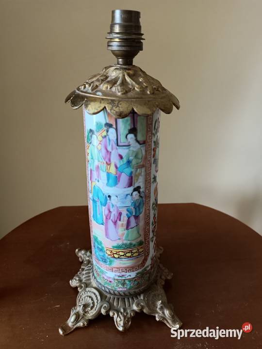 Lampa noga porcelana brąz Chiny Antyki
