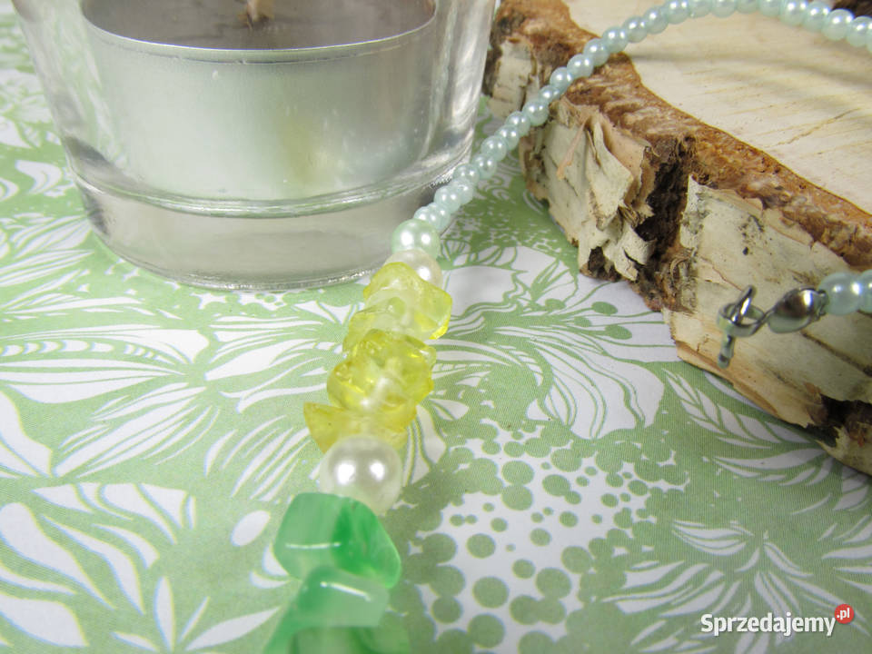 Naszyjnik kolczyki zestaw kamyki żółty zielony Zestawy biżuterii śląskie