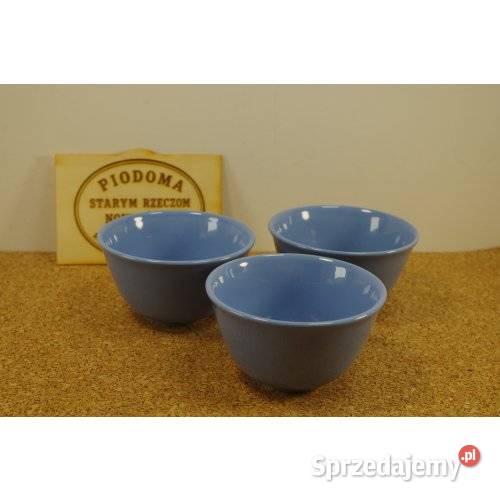 Komplet 3 błękitnych miseczek ceramicznych model Porcelana i szkło