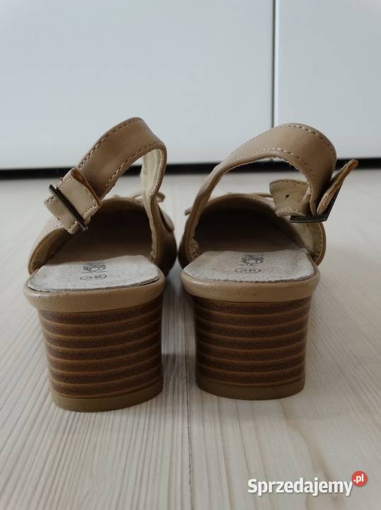 Buty Sandały Skórzane Skóra Naturalna Beżowe Łomża