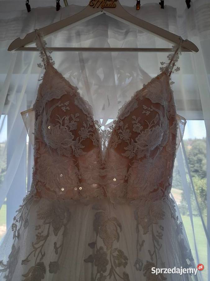 Suknia ślubna brokatowa śmietankowa bogato Odzież ślubna Ciężkowice sprzedam