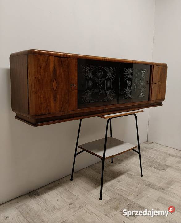 witrynka półka wisząca Art deco fornir orzech łódzkie Radomsko