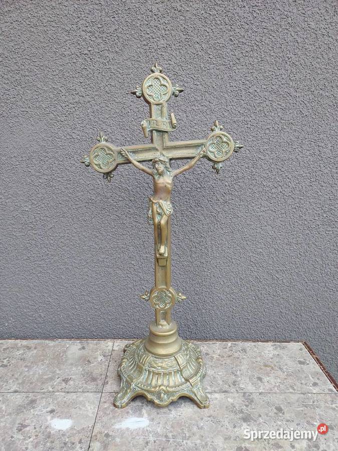 7 Stary krzyż krucyfiks stojący pasyjka mosiądz
