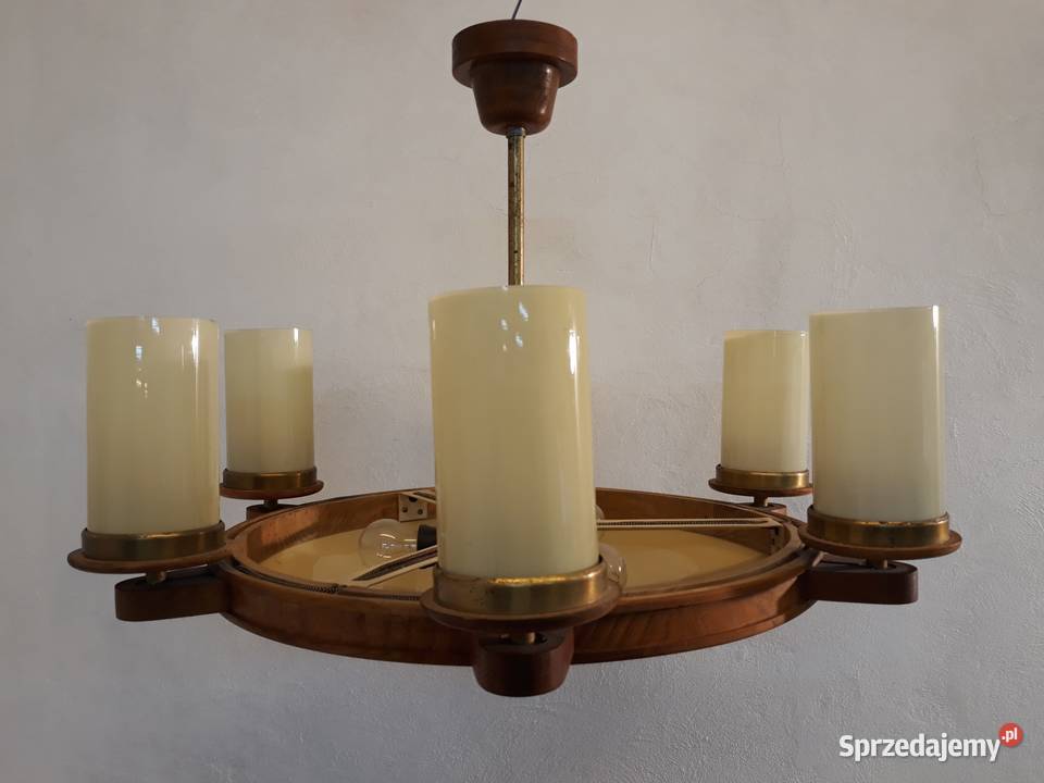 Żyrandol lampa drewniana mosiężna 6 szklanych małopolskie Olkusz sprzedam