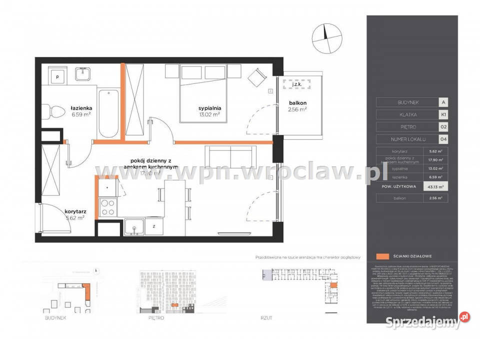 Mieszkanie na sprzedaż Wrocław 4313m2 2 pokoje Rok budowy 2026