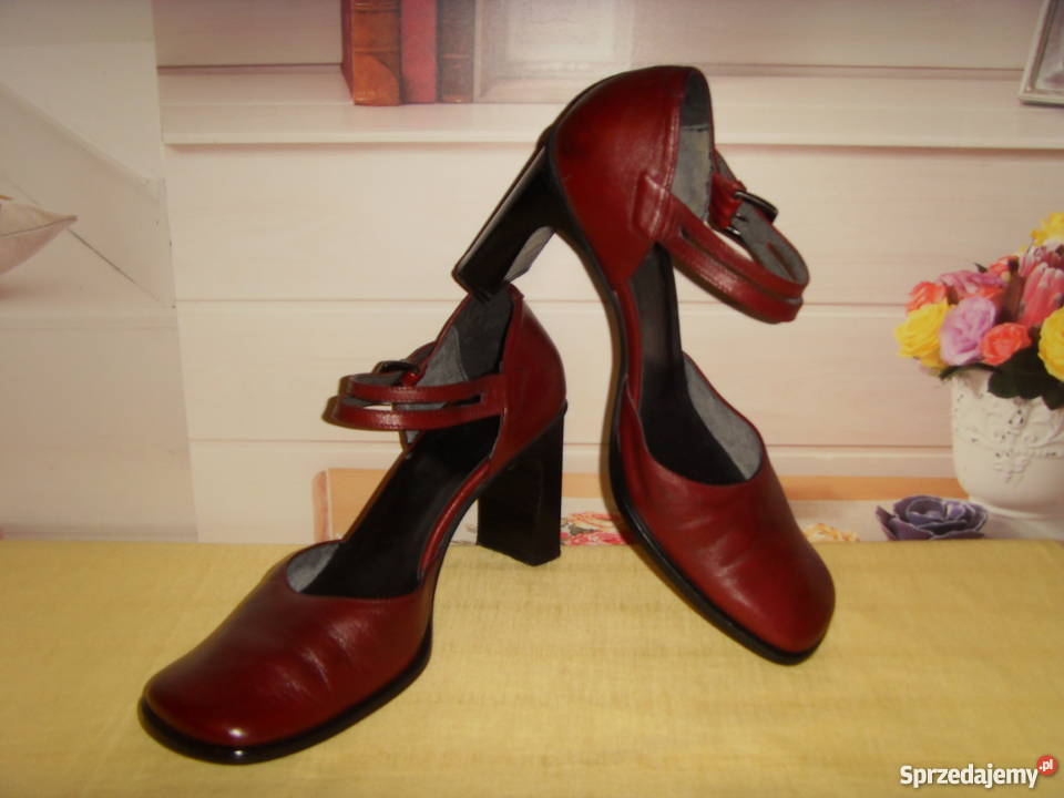 PÓŁBUTY DAMSKIE SKÓRZANE BORDOWE ROZMIAR 40 Półbuty Wrocław