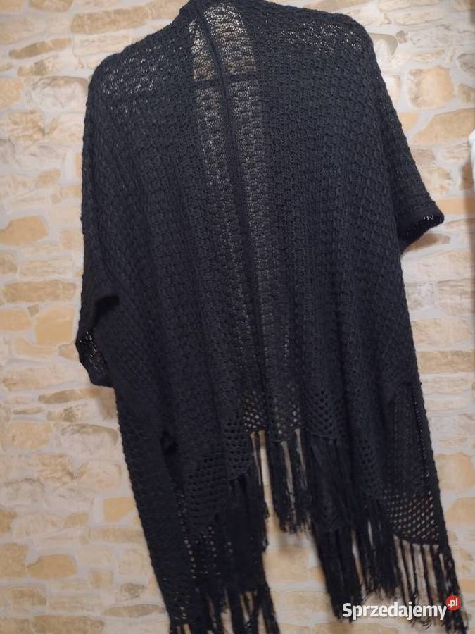 ML Czarne ażurowe ponczo wełniane z Londynu Kraków sprzedam