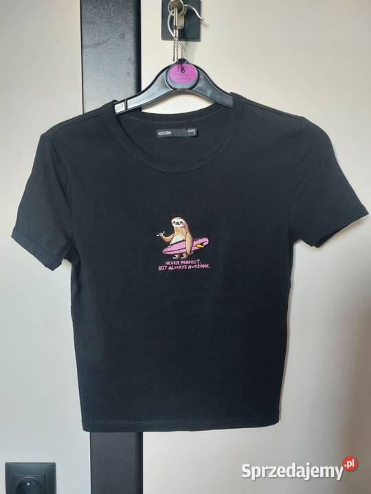 czarny Tshirt damski House S leniwiec surfer wielkopolskie