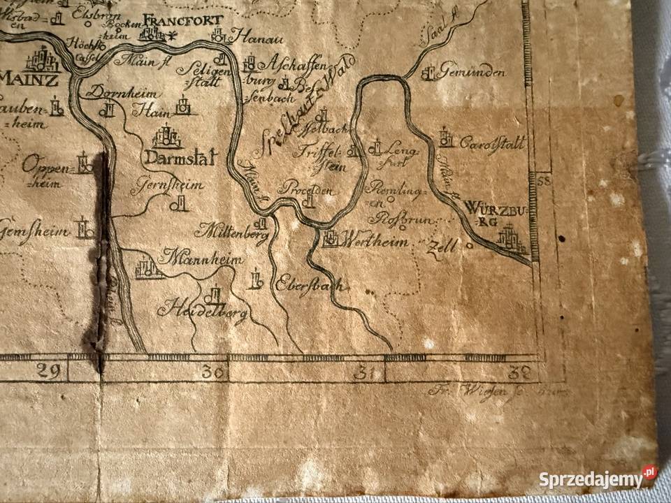 Mapa historyczna Hessen XIX wiek Mainz Niemcy Antyki Czerwionka-Leszczyny
