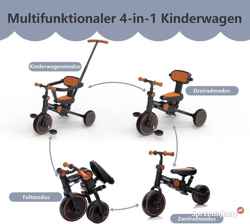 Rowerek trójkołowy dzieci Vickey 6w1 Jadowniki