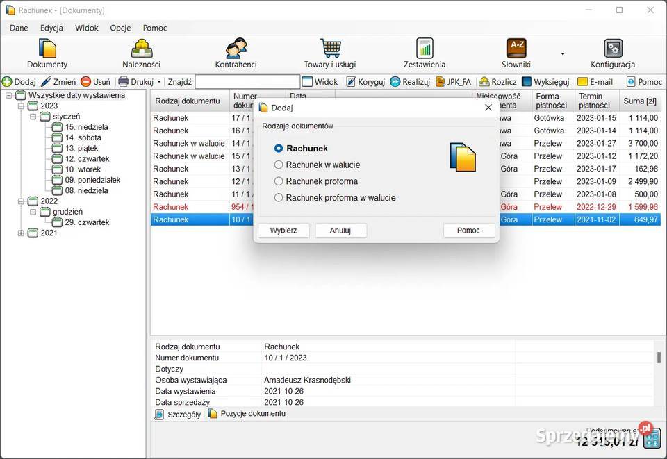Program do wystawiania rachunków bez VAT biurowe łódzkie Łódź