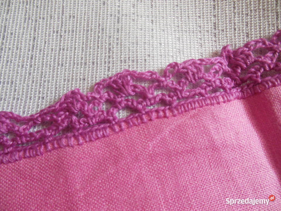 Serwetki lniane różowe obrabiane szydełkiem 2 Kielce