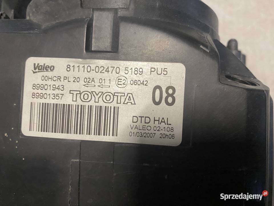 Lampa reflektor prawy przód Toyota Auris I Rok produkcji 2007 Lampy przednie Jasienica