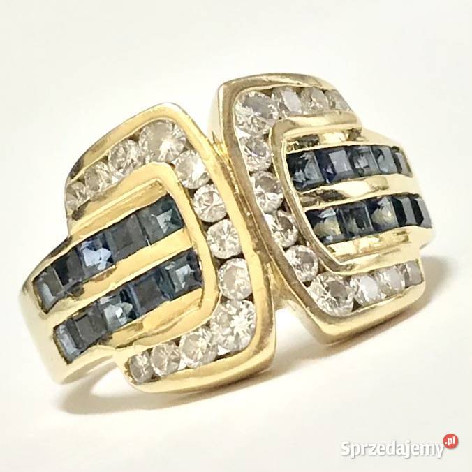 Złoty PIERŚCIONEK 18K SZAFIRY i BRYLANTY 045ct Warszawa