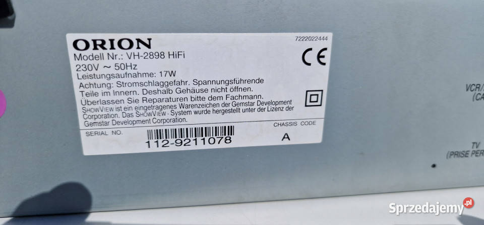 Video magnetowid Orion VH 2898 VH2898 VHS Międzychód sprzedam