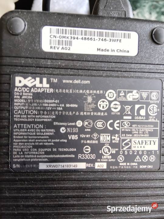 ZASILACZ DELL 12V 18A 216W D220P01 dolnośląskie Kamienna Góra