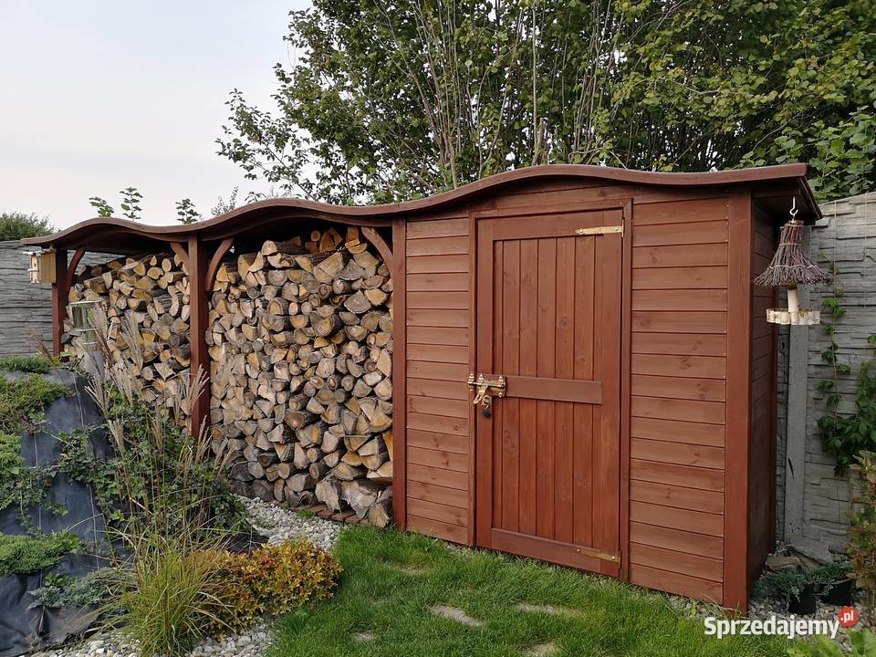 Podwójna drewutnia domek narzędziowy 2 x 11m Architektura ogrodowa Kalety
